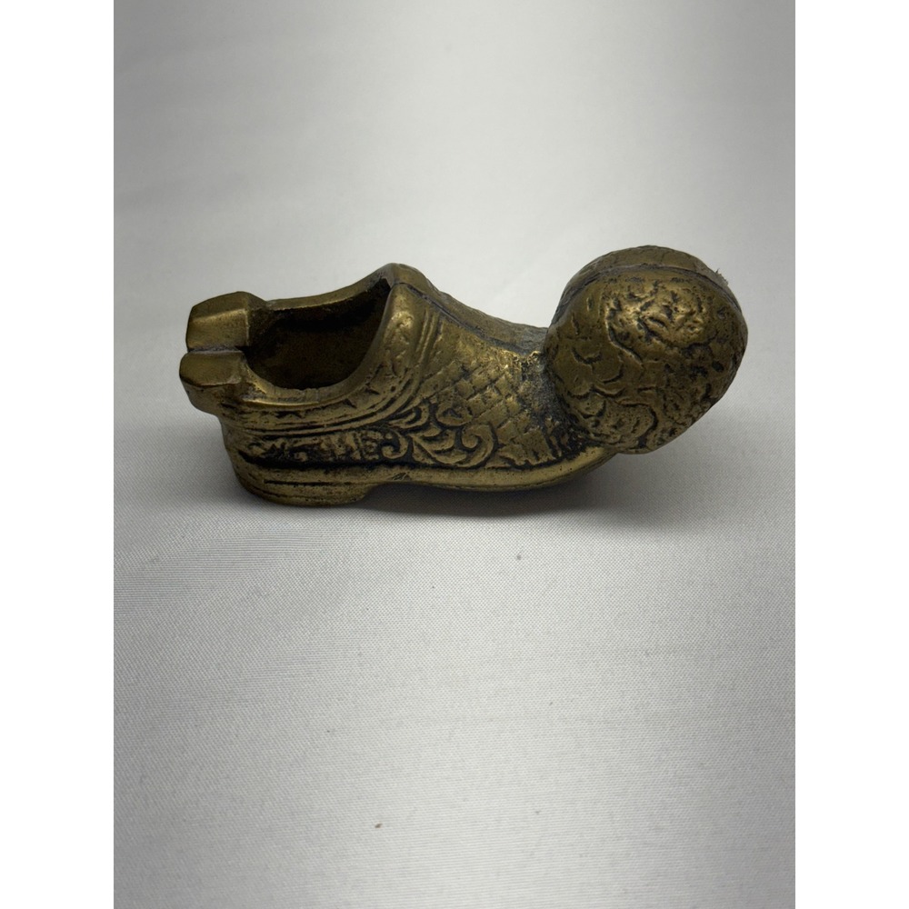 Vintage Solid Brass Dutch Clog Shoe Embossed Floral Detail 3.75 Inch